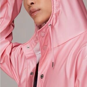 Rains Pink Trench Coat with Hood and Water-Resistant Finish